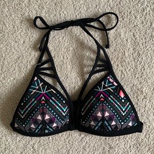VS Pink Geometric Pattern Cage Front Strappy Halter Bikini Top
